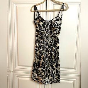 Maggie London Sz 6 Black/Cream Satin Bodycon Dress Sleeveless Adjustable Straps